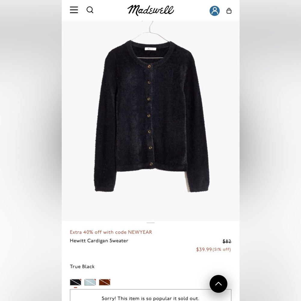 Madewell Hewitt Cardigan Sweater True Black Medium - Picture 10 of 11